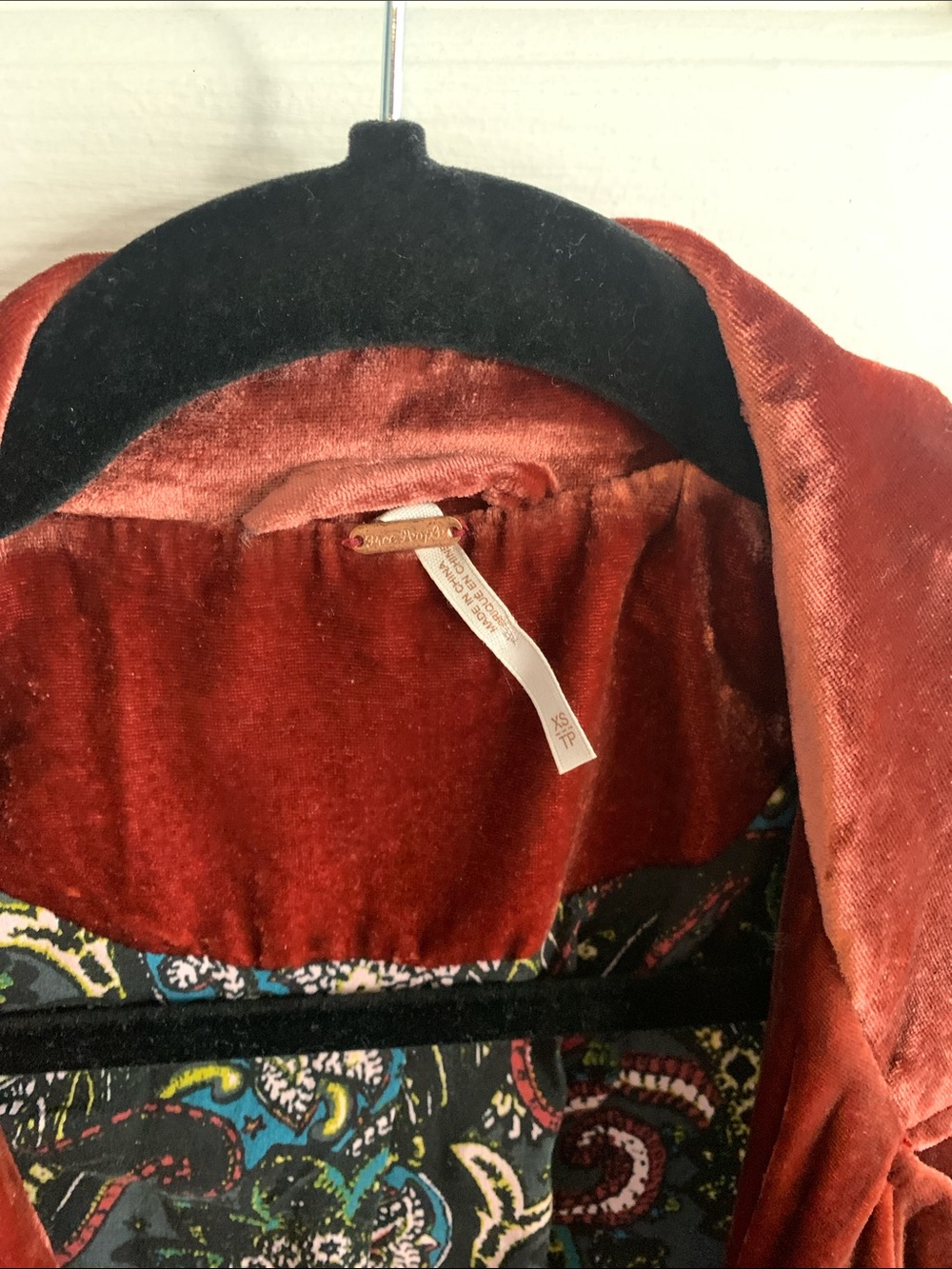 Free People Rust Red Velvet Trench Coat with Paisley Lining - Picture 2 of 6